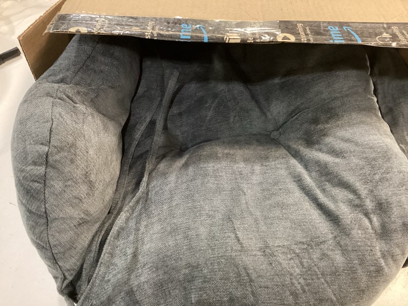 Condition photo showing As Is for Wingback Rocking Chair cushion - Large Tufted Adirondack Chair Cushions, High-Density Sponge, Comfort Chenille Indoor Rocker Pads, 2 Piece Sets- Seat Cushion &Back Cushion, Dark Grey | Standard Size Dark Grey 22.2 x 26.7 x 3 in & 17 x 17 x 4 inch