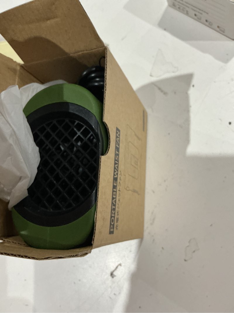Condition photo showing As Is for socool 14500mah portable waist fan clip on belt 360 rotation wearable rechargeable personal shirt fan, 67h cooling 5-speed battery operated with light, neck fan hands-free for outdoor jobsite camping green 14500.0 milliamp hours
