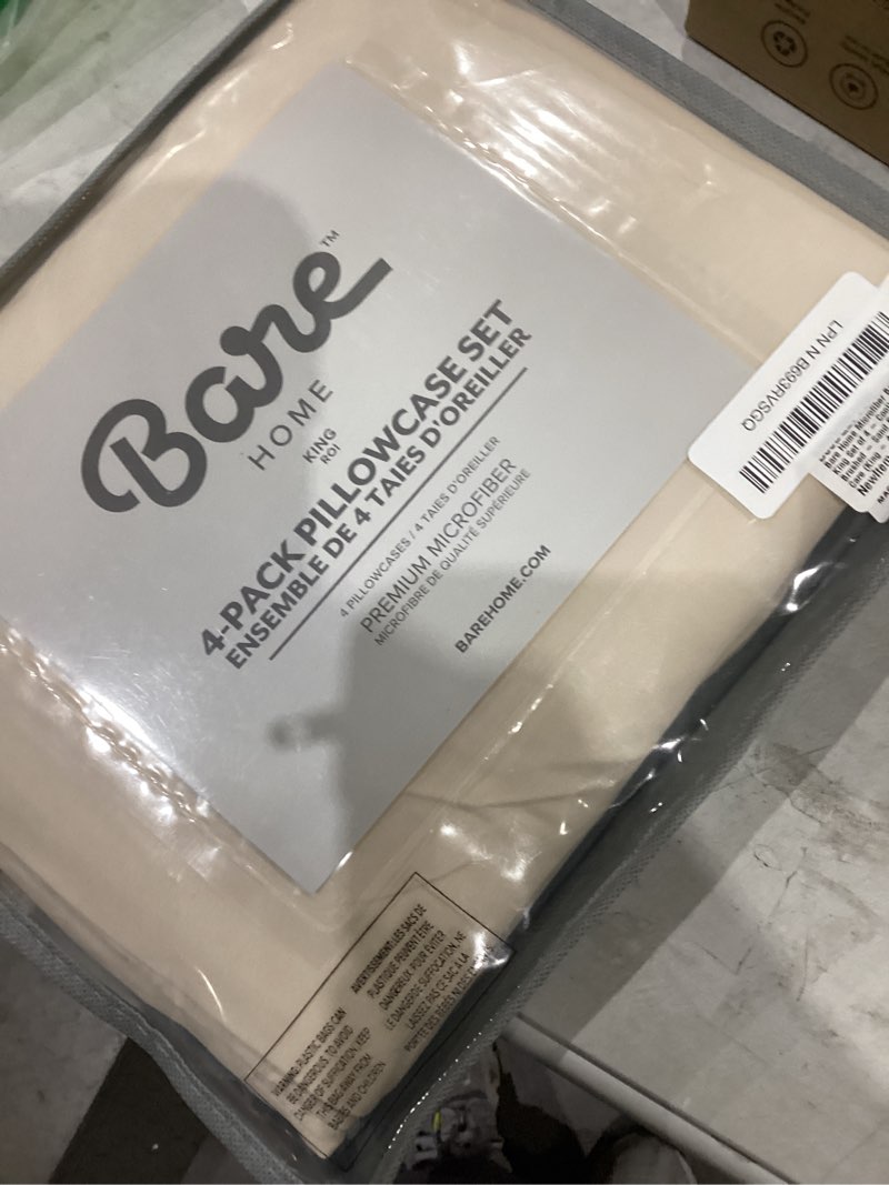 Condition photo showing New/Like New for bare home microfiber bulk pillow cases - king set of 4 - cooling pillowcases - double brushed - sand pillowcases 4 pack - easy care (king - 4 pack, sand)