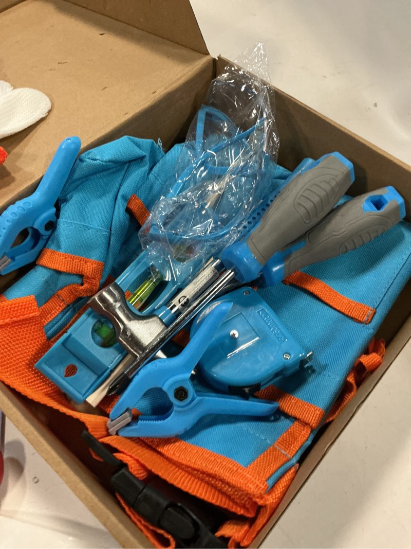 Condition photo showing As Is for Incomplete, Hi-Spec 16pc Kids Tool Set with Tool Belt – Real Child-Sized Tool Kit for Boys & Girls, DIY Building, Hand Tools, Woodworking, Carpentry, STEM Learning, Construction Play Set – Blue Blue 16 Piece