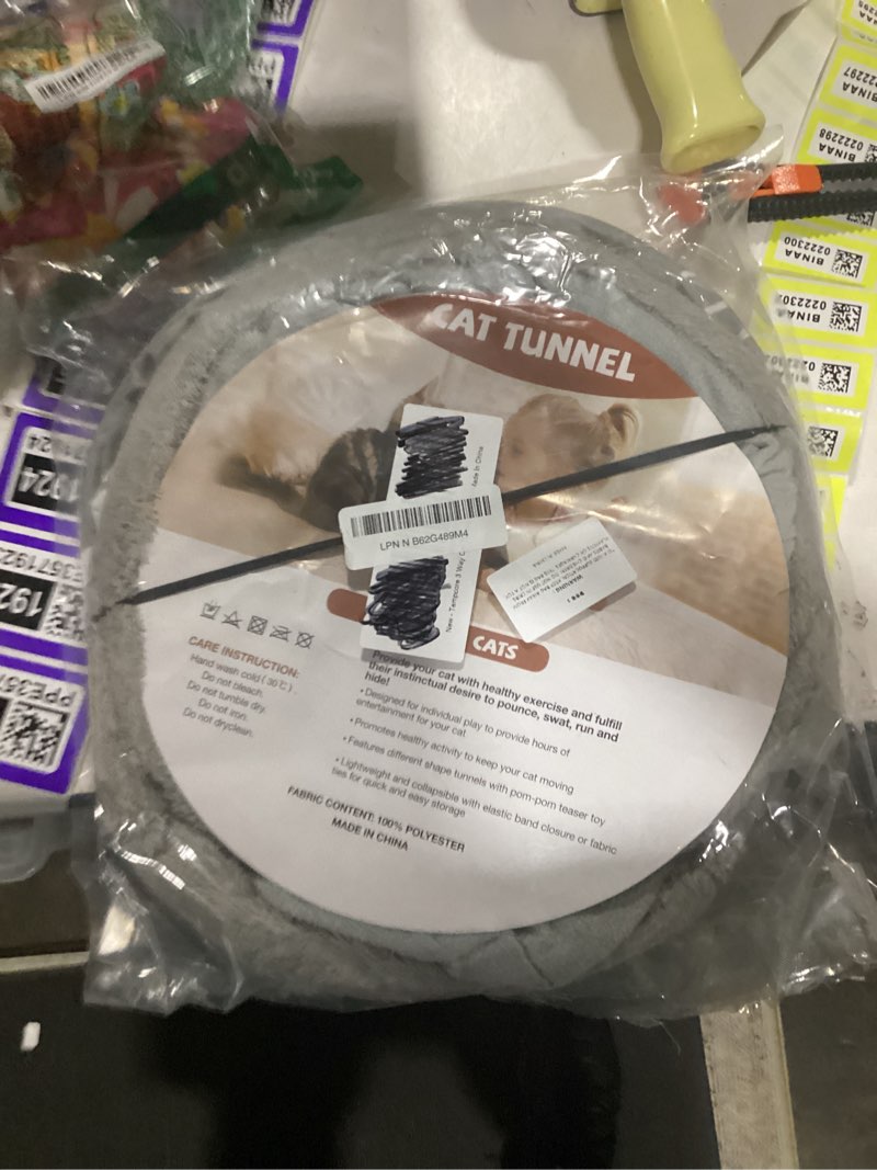 Condition photo showing As Is for tempcore pet cat tunnel tube cat toys 3 way collapsible, cat tunnels for indoor cats fleece-lined in for warmth?kitty tunnel bored pet toys peek hole toy ball puppy, kitten, rabbit gray sun 3-way 3-way gray sun