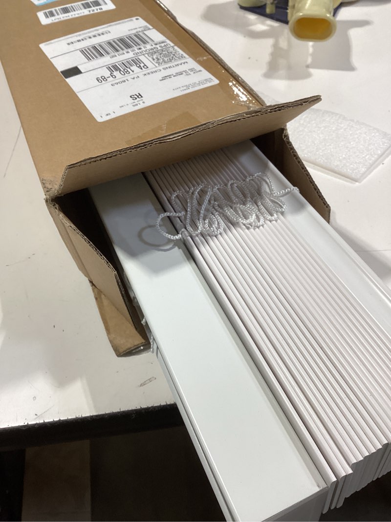 Condition photo showing Good Condition for lazblinds 2-inch cordless faux wood blinds with royal valance, room darkening horizontal window blinds, inside mount blinds for windows - fit for window 35.125" w x 36" h - white white 35 1/8"w x 36"h