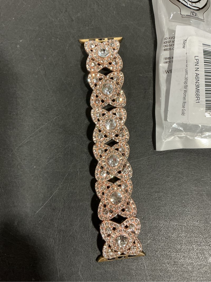 Condition photo showing Good Condition for VIQIV Bling Bands for Compatible with Apple Watch 38/40/42/44/41/45/46/49mm Ultra Iwatch Series 11 10 9 8 7 6 5 4 3 SE SE2, Diamond Rhinestone Stainless Steel Metal Bracelet Wristband Strap for Women Rose Gold 44/45/46/49mm for Wrist 6.1''-7.1''
