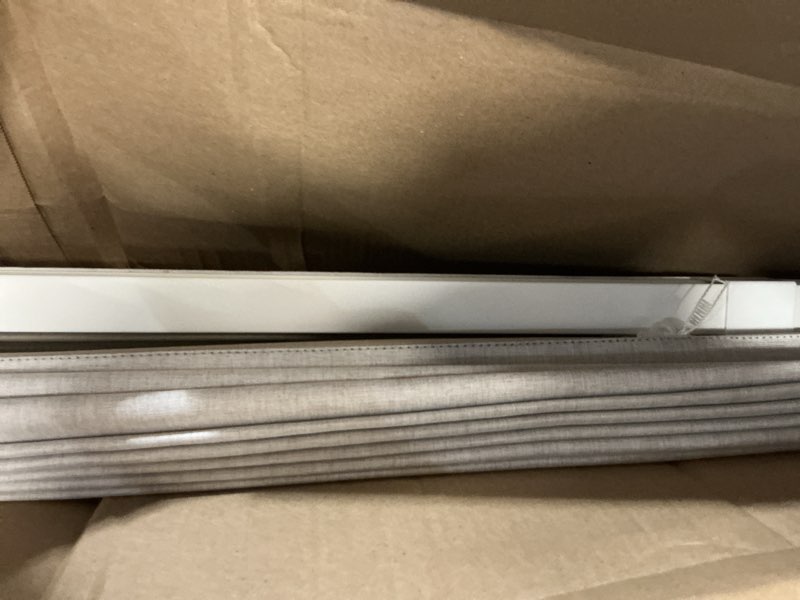 Condition photo showing As Is for lazblinds no drill roman shades for windows, cordless blackout window shades with uv protection, polyester fabric for bedroom & living room, 29" w x 64" h, natural blackout - faux linen - natural 29"w x 64"h