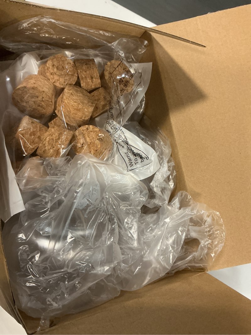 Condition photo showing New/Like New for Baderke 12 Pcs 13.5 oz Plastic Christmas Bottles with Cork and Santa Hat, Ball Shape Round Christmas Potion Bottles for Drinking Candy Jar Party Favor Table Decoration DIY Crafts Gifts