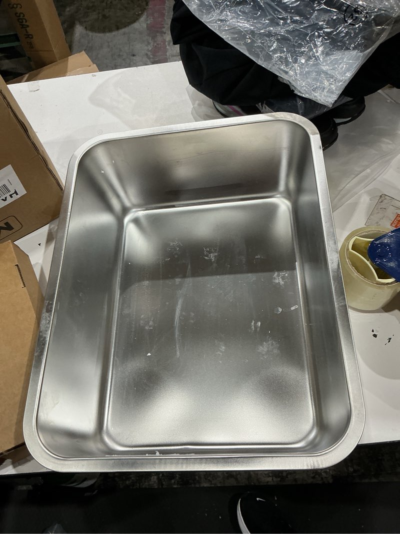Condition photo showing Good Condition for kirecoo stainless steel cat litter box - metal high sided cat pan, large stainless steel box, indoor litter tray, non stick, no smell, easy to clean, pet toilet supplies for kitten, kitty, rabbit 17.52" l x 13.58" w x 5.9" h