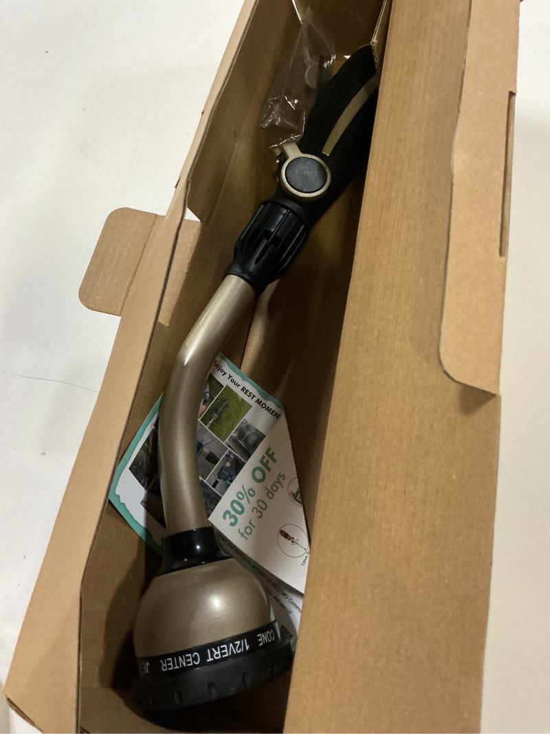 Condition photo showing Good Condition for restmo watering wand heavy duty, metal garden hose wand with 10 spray patterns, 15-inch long hose nozzle sprayer with thumb flow control, ideal to water hanging baskets and shrubs bronze