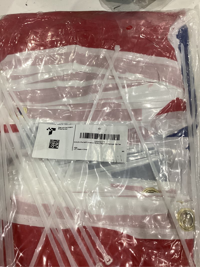 Condition photo showing Good Condition for goaus 3x6 ft american bunting flags with grommets&zip ties, 4th july 250 anniversary decorations outdoor usa patriotic pleated fan banners, red white and blue decor for memorial day (set of 4) 4 3x6 ft