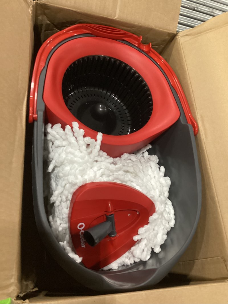 Condition photo showing New/Like New for o-cedar easywring microfiber spin mop & bucket floor cleaning system + 3 extra refills (4 refills included) spin mop bucket with 3 extra refills