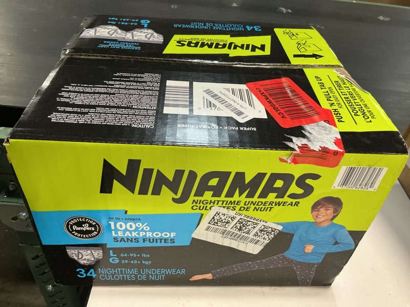 Condition photo showing New/Like New for Ninjamas Boys Bedwetting Nighttime Underwear, Size L (64-95+ lbs), 34 Count, Overnight Protection, Ultra Absorbent, Hypoallergenic Large 34