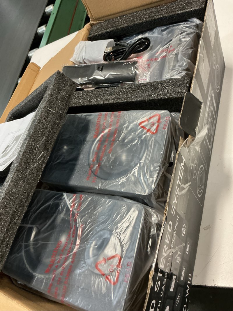 Condition photo showing Good Condition for Greadio Stereo System for Home with Boombox CD and Cassette Player Combo, 40W Home Stereo System with Bluetooth, FM Radio/USB/TF/AUX/Remote Control, Detachable Wooden Bookshelf Speakers Black CD Player Boombox with Stereo System