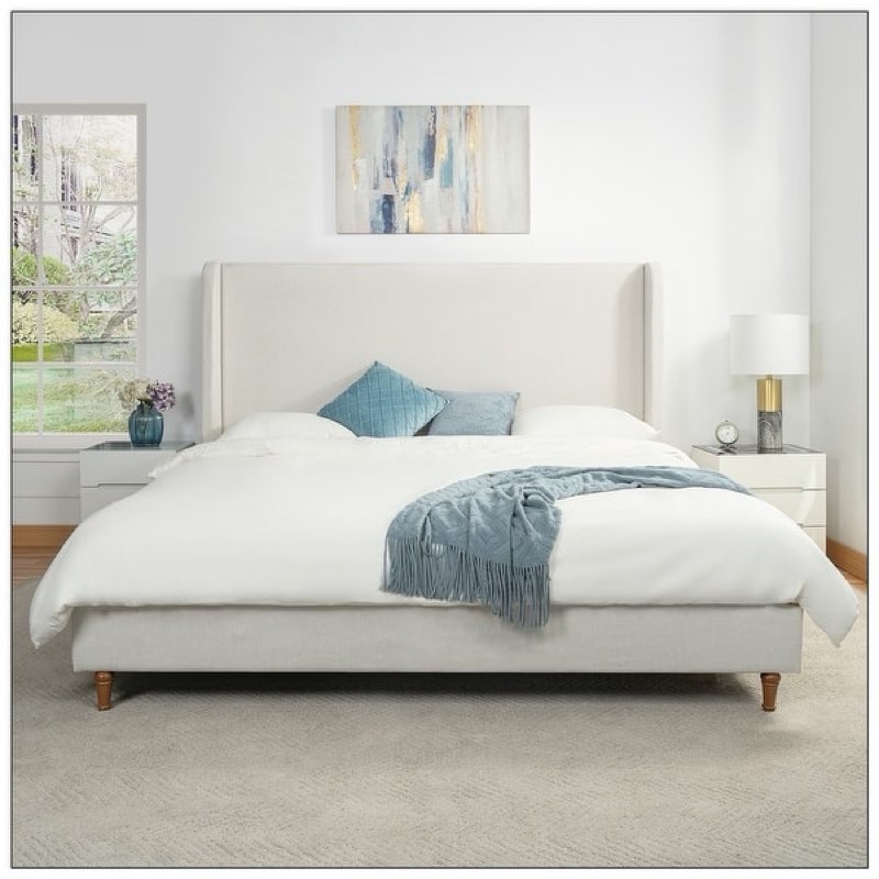 ((incomplete ))King Size Chenille Platform Bed Ivory