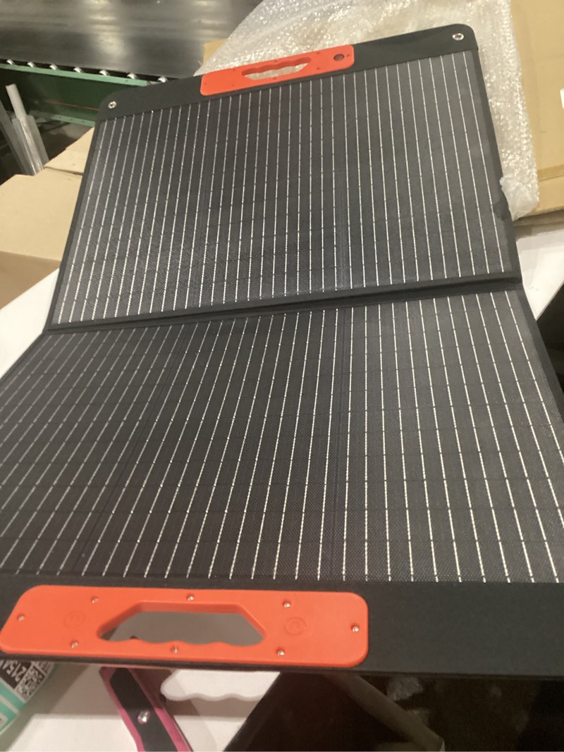 Condition photo showing As Is for 120w portable solar panels for power station, 120 watt etfe monocrystalline foldable 20v dc output solar panel charger, 24% high efficiency, qc3.0 usb-a & type-c output for outdoor camping rv blackout 120w--1pcs