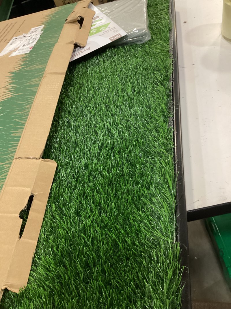 Condition photo showing Good Condition for Dog Grass Large Potty Patch, Dog Litter Boxes Artificial Grass Bathroom Turf for Pet Training, Washable Puppy Pee Pad, Perfect Indoor/Outdoor Portable Potty Pet Loo (Tray system-35"X22.6") 3-layered design L-35"X22.6"