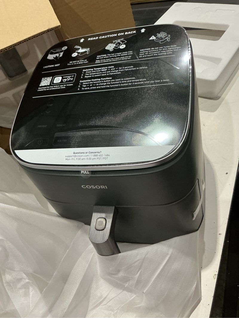 Condition photo showing Good Condition for cosori 9-in-1 turboblaze air fryer 6 qt, pfas-free ceramic coating, 90°–450°f, precise heating for even results, air fry, roast, bake, broil, dry, frozen, proof, reheat, keep warm, 120v, dark gray dark gray 6qt