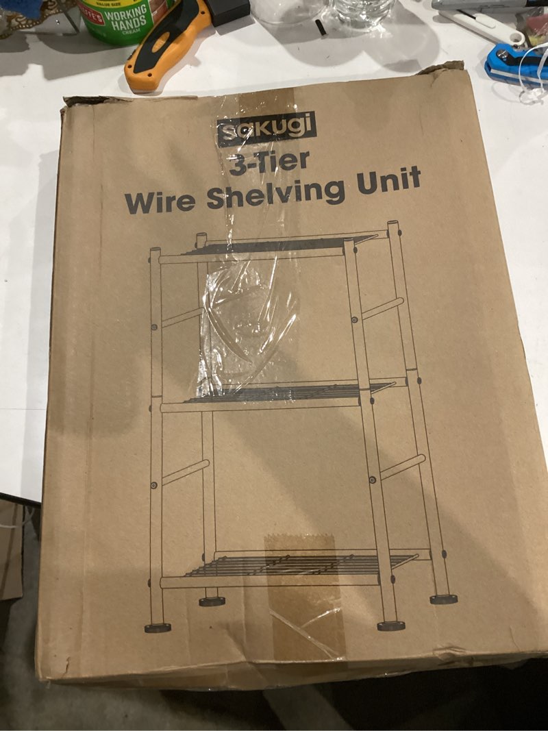 Condition photo showing Good Condition for Storage Shelves - 3 Tier Shelf Organizer, Sturdy Metal Garage Shelving with Adjustable Leveling Feet, Space-Saving Shelves Organizer for Pantry, Laundry, Kitchen (18" x 12" x 30", Black) Black 18.0W x 12.0D x 30.0H (3T)