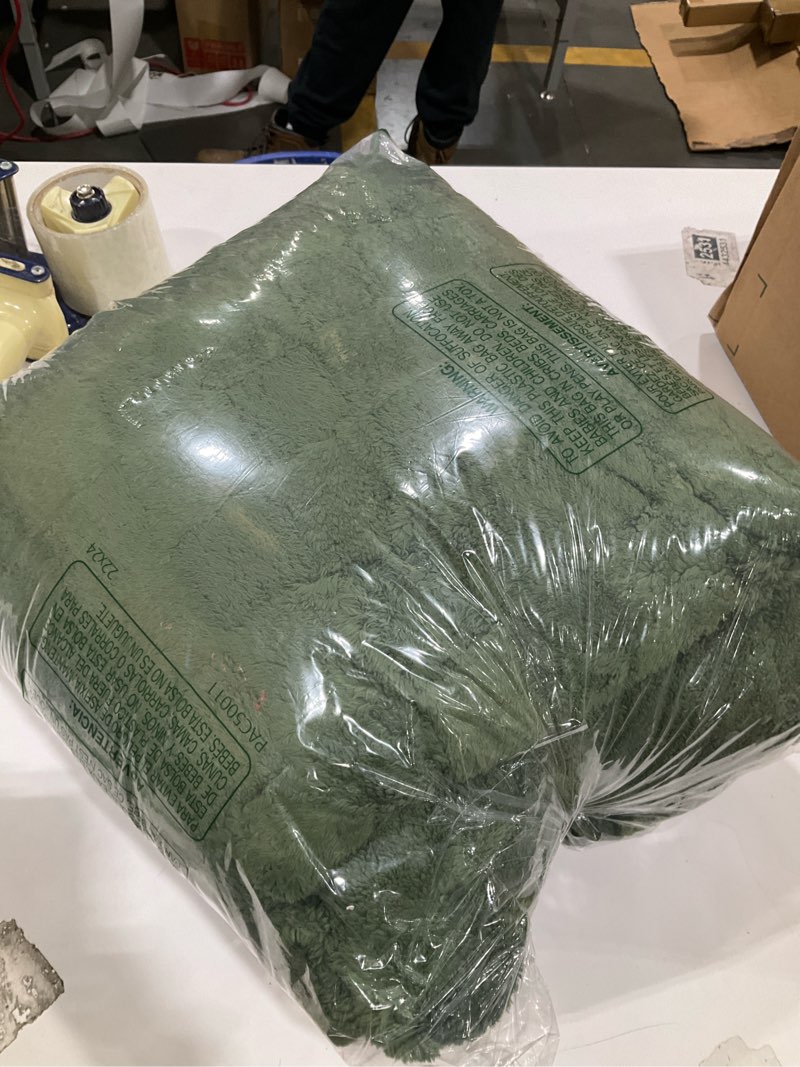 Condition photo showing As Is for Soft Green Olive Throw Blanket for Couch or Bed, 50 x 60 Inches