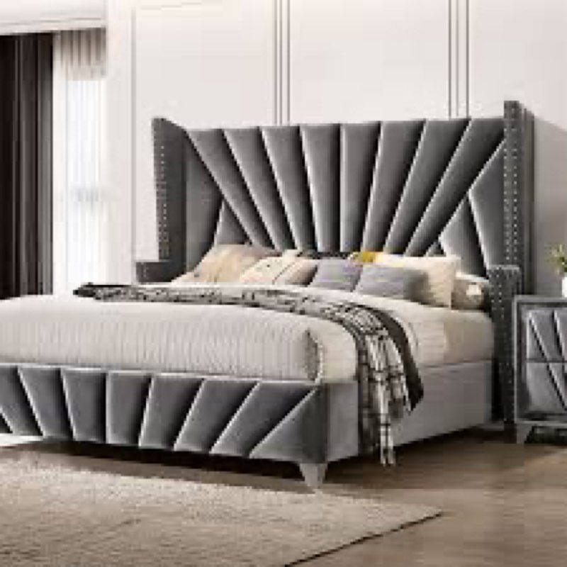 Queen grey velvet bed frame 