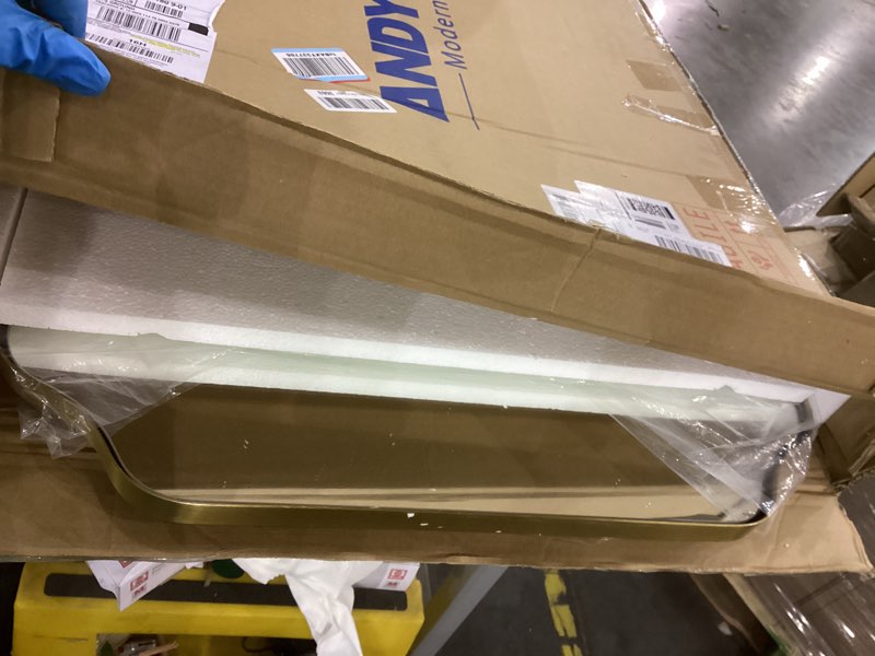 ANDY STAR 24"x40" Gold Mirror, Brushed Brass Scalloped Wall Mirror, Unique Rectangle Mirror, Bathroo