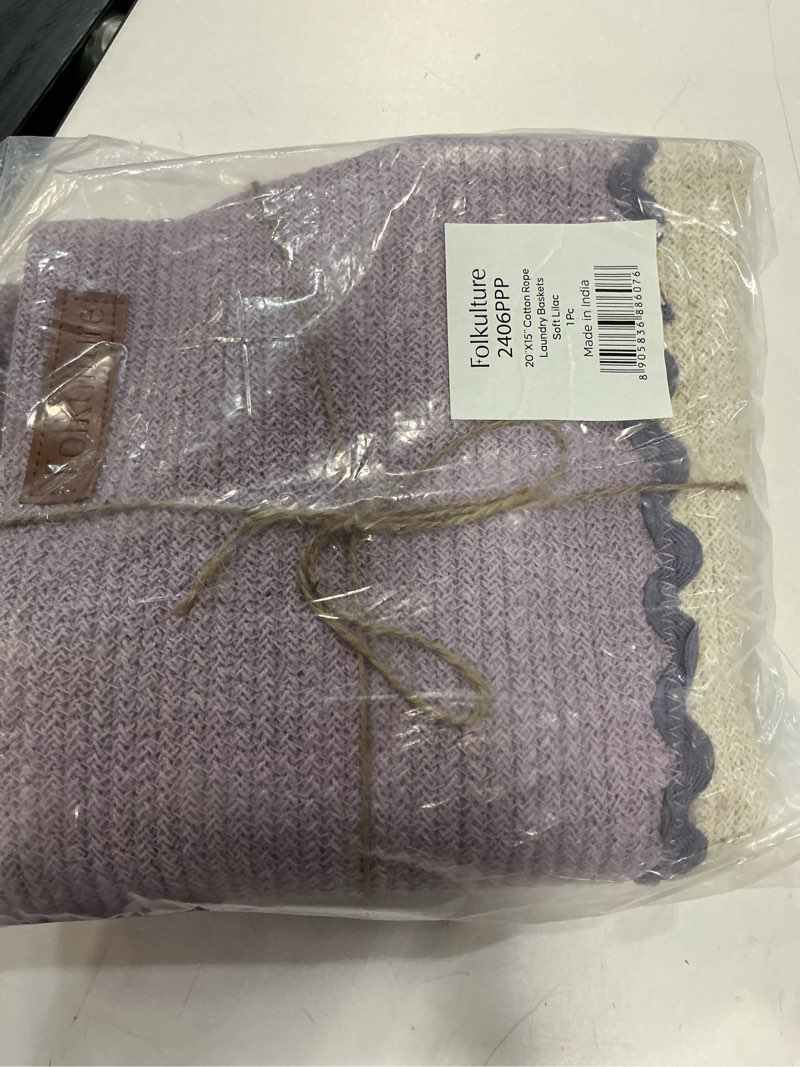Condition photo showing New/Like New for folkulture 20" x 15" cotton rope laundry basket - soft lilac