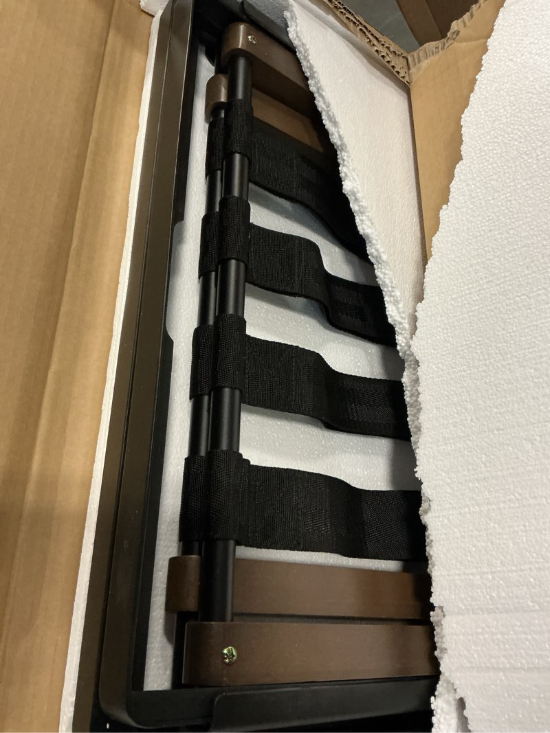 Condition photo showing Good Condition for luxury expandable luggage rack for all suitcase sizes, folding stand essential for hotels, airbnb, guest room; extends 35” inches, holds up to 170 lbs, durable steel & solid wood, no assembly required