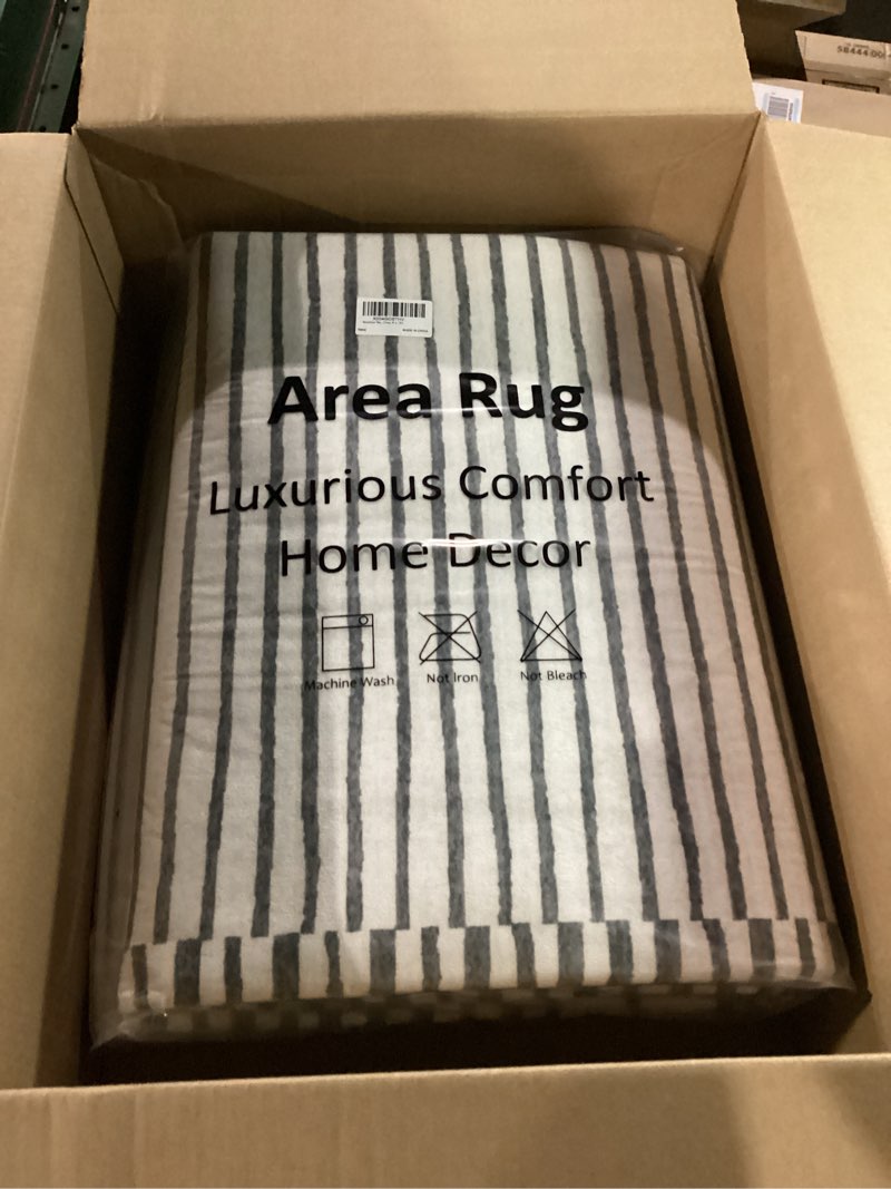 Condition photo showing New/Like New for Wonnitar Washable Striped 8x10 Rugs for Living Room, Non-Slip Soft Grey Berber Stripe Bedroom Rug, Low Pile Minimalist Floor Carpet for Dining Room Living Room Office Department (Grey, 8' x 10') 8' x 10' (Rectangular) Grey