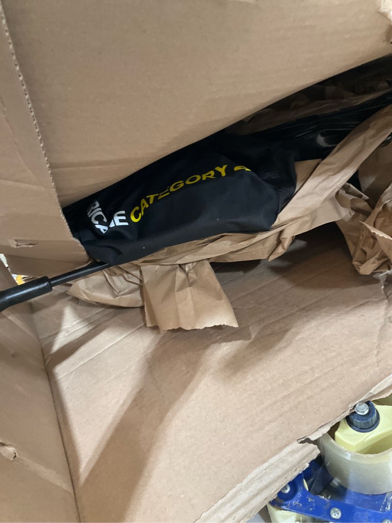 Condition photo showing As Is for sklz hurricane baseball and softball swing trainer, adjustable power band system with anti-dent ball head, height 23 to 38 inches, solo hitting practice for youth ages 14 and under hurricane category 4