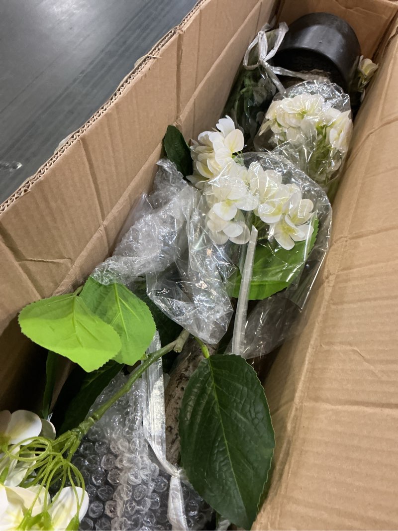 Condition photo showing Good Condition for hollyone 3ft white hydrangea artificial flowers tree large real touch faux silk hydrangea plants potted fake flower in black pot for home indoor outdoor front porch garden entrance living room decor white-3ft-1pcs 2ft 6in