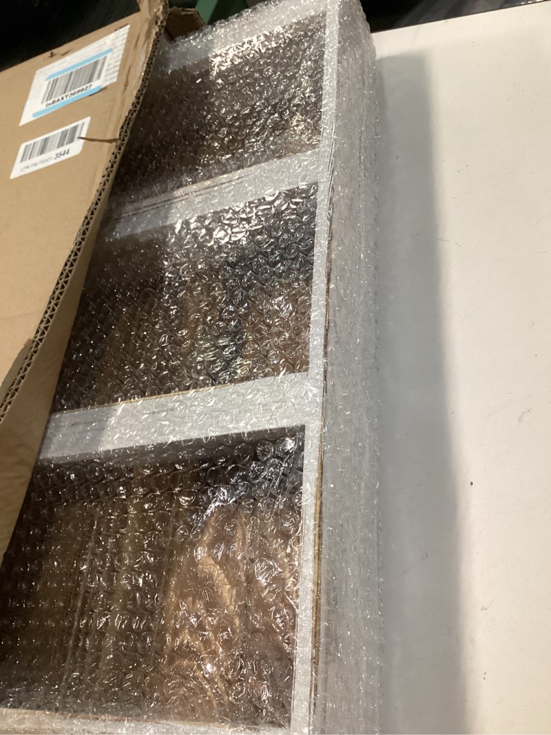 Condition photo showing Good Condition for MyGift 3 Tier Spice Rack Wall Mount, Hanging Kitchen Pantry Storage Shelf for Seasoning Jars or Condiment Bottles, Shabby White Washed and Rustic Natural Burnt Solid Wood