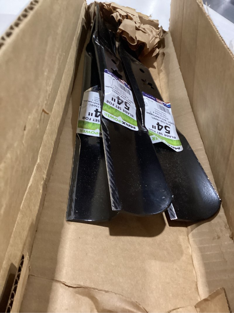 Condition photo showing Good Condition for Maxpower 561557B 3 Blade Set for Many, Craftsman Mowers for 54" Cut MTD/Cub Cadet/Troy-Bilt Replaces 742-05056, 942-05056, 742-05056A, 942-05056A, CMXGZAM110143