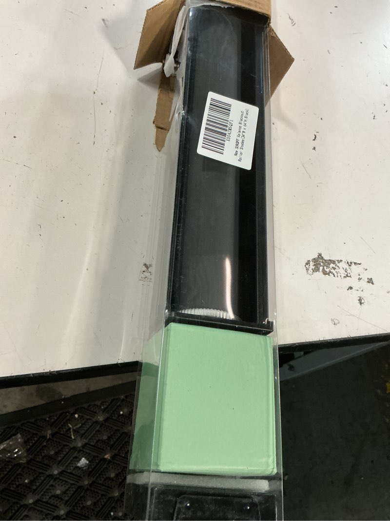 Condition photo showing Good Condition for sunoff cordless blackout roller shades blinds for windows free-stop,pull down room darkening with valance,thermal insulated woven fabric window door blinds for home,office,black 34" w x 64" h 34"w x 64"h black