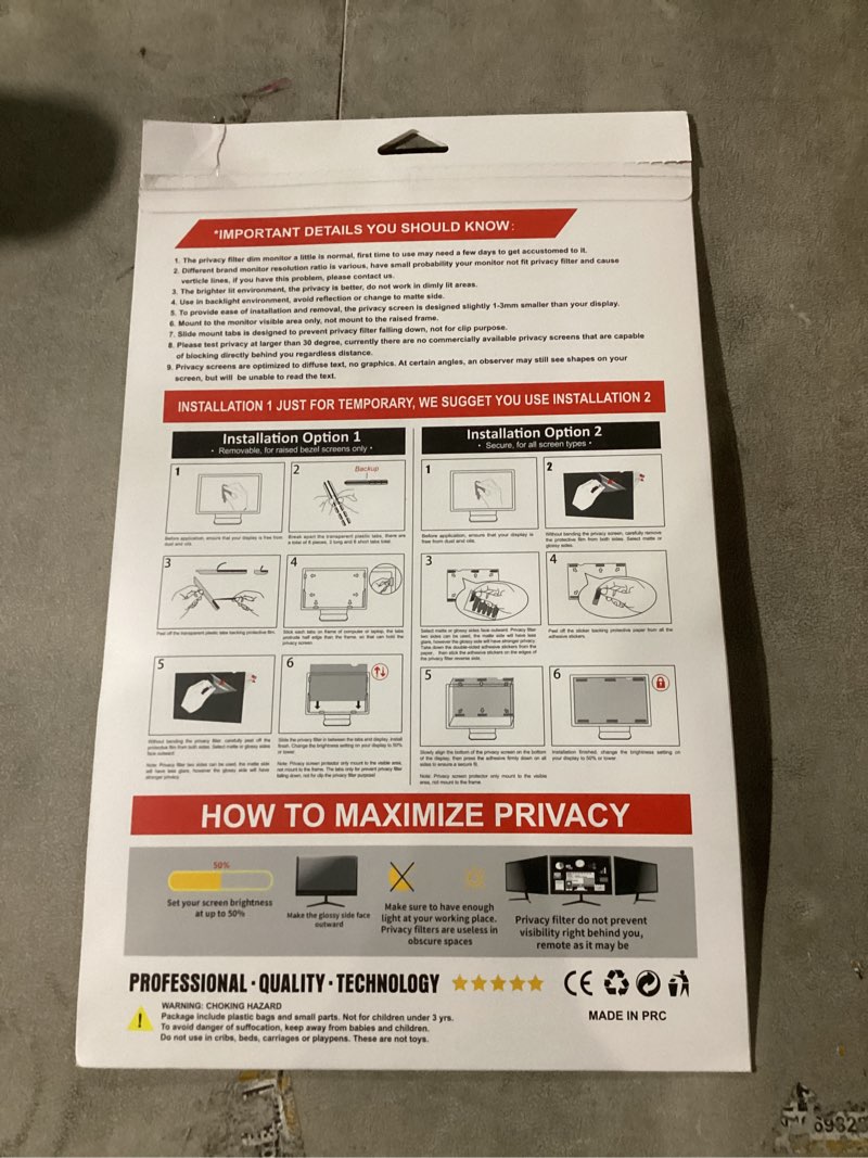 Condition photo showing New/Like New for computer privacy screen filter for 24 inch 16:9 widescreen monitor, anti-spy/anti glare protector office accessories - wxh: 20 15/16" x 11 13/16" (532mm x 299mm) (not for 24" 16:10) 24 inch 16:9 - wxh: 20 15/16" x 11 13/16"