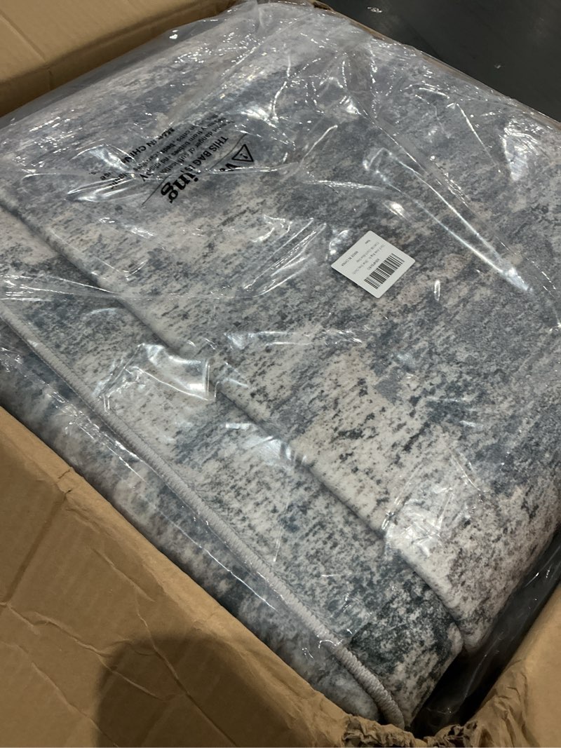 Condition photo showing As Is for 12x15 area rug for living room - washable modern abstract soft thin large rugs indoor non shedding floor non slip carpet for nursery bedroom under dining table home office decor - (blue gray,12x15) blue gray 12' x 15' (rectangular)