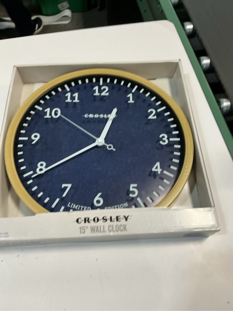 Condition photo showing Good Condition for Timelink Crosley Limited Edition Jean Wall Clock, 15-Inch, Blue Denim Design, Wood Frame, Decorative