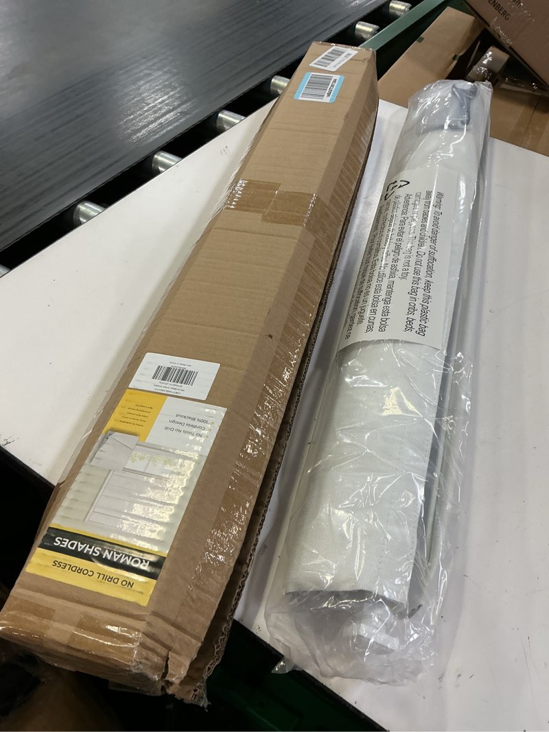 Condition photo showing New/Like New for unishades 100% blackout no tools no drill cordless roman shades for windows, size 19 3/4" w × 60" h (for windows 20" w × 60" h) blackout - off-white blackout - off-white 20" w × 60" h