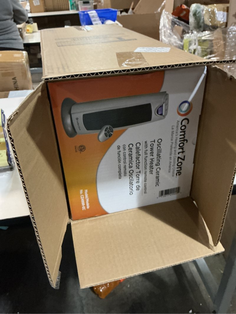 Condition photo showing New/Like New for Comfort Zone Electric Oscillating Ceramic Tower Space Heater, Remote, Backlit Digital Thermostat & Temperature Display, Timer, & Overheat Sensor, Ideal for Home, Bedroom, & Office, 1,500W, CZ499R