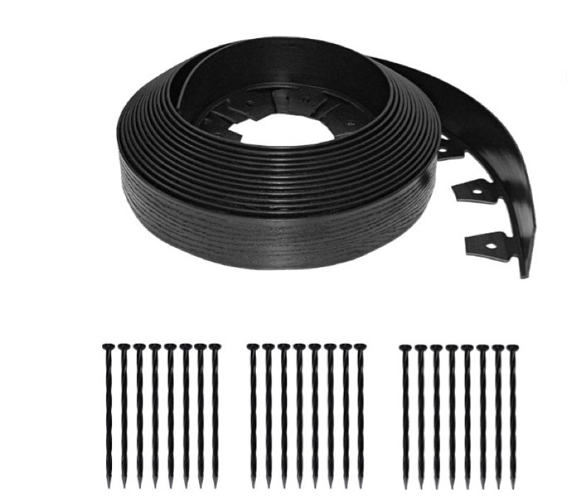 easyflex tall wall no-dig landscape edging with anchoring spikes, 2.5 in. tall straight top plastic garden border with woodgrain texture, 40 foot kit, black (3220e-40c)
