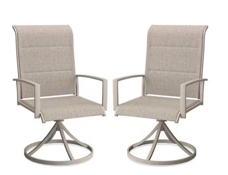 2-Piece Outdoor Patio Swivel Dining Chairs with 360° Rotation and Metal Frame in Sandshell