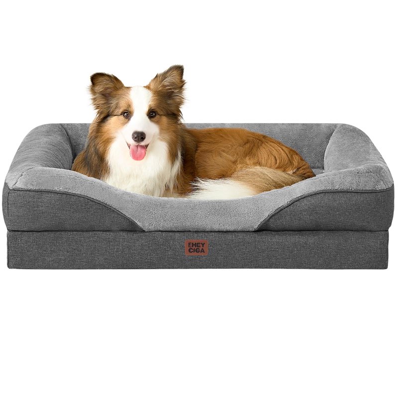 EHEYCIGA Memory Foam Dog Bed for Large Sized, Orthopedic Dog Sofa with Sides and Waterproof Liner, W