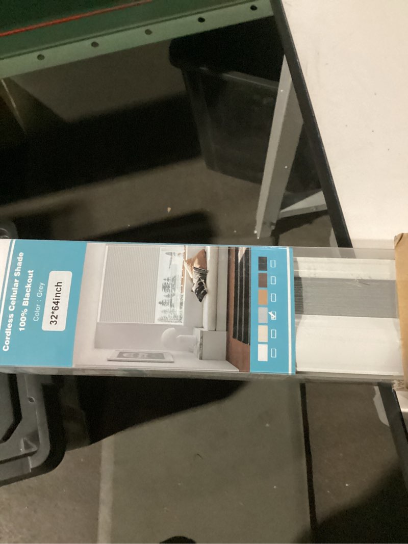 Condition photo showing Good Condition for Changshade Cordless Cellular Shades, Blackout Honeycomb Shades for Windows, Pull Down Pleated Blinds, Easy to Install for Indoor Windows and French Doors,32" W x 64" H, Grey Blackout Grey 32"W x 64"H