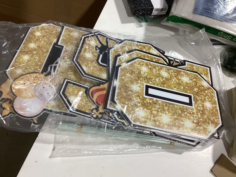 Condition photo showing Good Condition for amyhill 6 pcs prom 2026 yard signs party outdoor lawn decorations with light string prom graduation yard signs party grad decorations waterproof lawn graduation(gold and black)