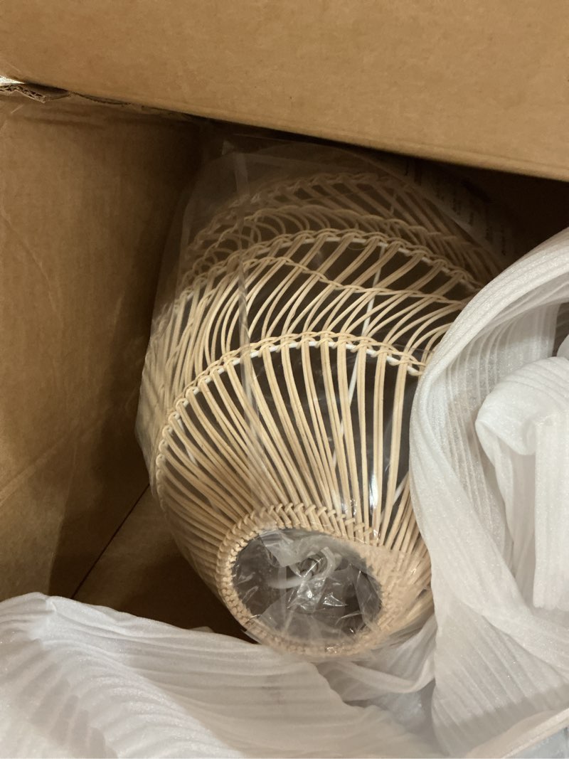 Condition photo showing Good Condition for arturesthome 19.6"*19.6" rattan pendant light fixture, wicker chandelier boho basket dining ceiling lighting, large natural woven hanging lamp for kitchen island sink w 19.6in * h 19.6in