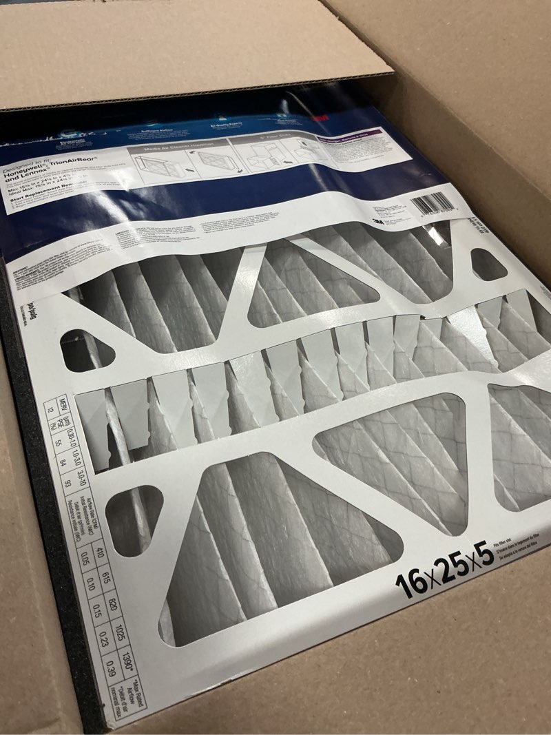 Condition photo showing As Is for filtrete 16x25x5 ac furnace air filter, mpr 1550, merv 12, fit trion air bear furnace, allergen, bacteria & virus, electrostatic air cleaning filter, 1-pack (actual size 15.75 x 24.13 x 4.88)
