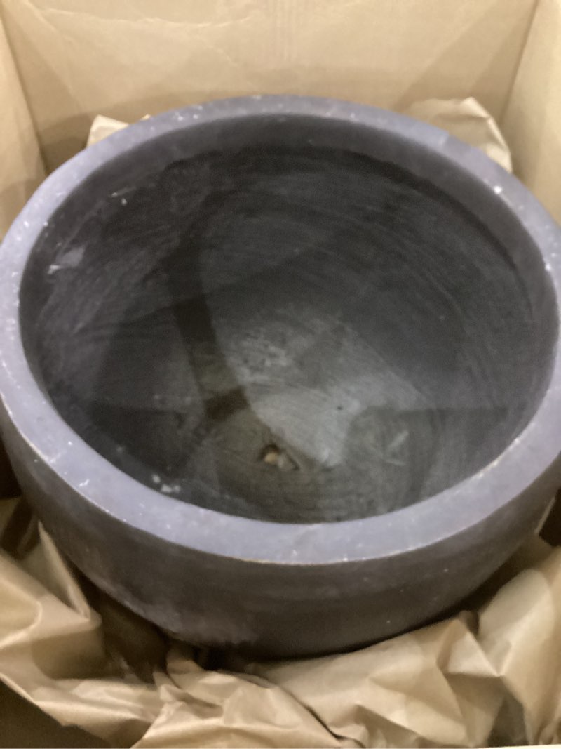 Condition photo showing As Is for Kante 15.7" Dia Round Concrete Planter, Outdoor/Indoor Large Bowl Plant Pots with Drainage Hole and Rubber Plug for Garden Patio Balcony Home, Oil Rubbed Bronze Oil Rubbed Bronze 15.7"D