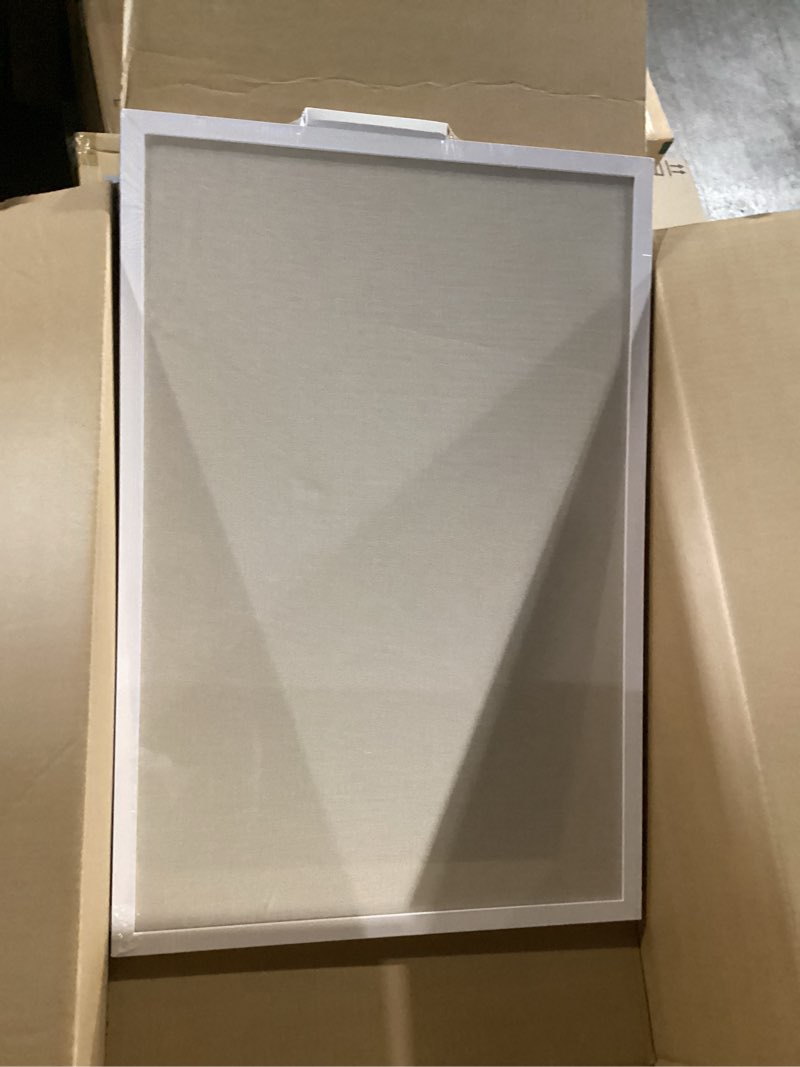 Condition photo showing New/Like New for 20x30 inch cork board for wall hanging with linen, bulletin board with push pins, mounted memo message board for home office decor, dorm room essentials, classroom organization 20*30inch natural wood frame
