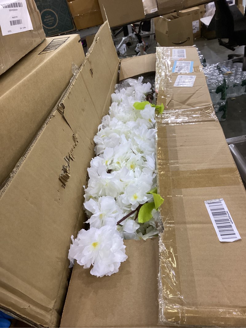 Condition photo showing As Is for 6.5ft Tall Camellia Artificial Tree, Handmade Faux Floral Camellia Tree, Pink White Blooming Flowers & Green Leaves, Artificial Plants for Home Front Door Decor Indoor Outdoor Party Wedding Camellia Artificial Tree 6ft 6in