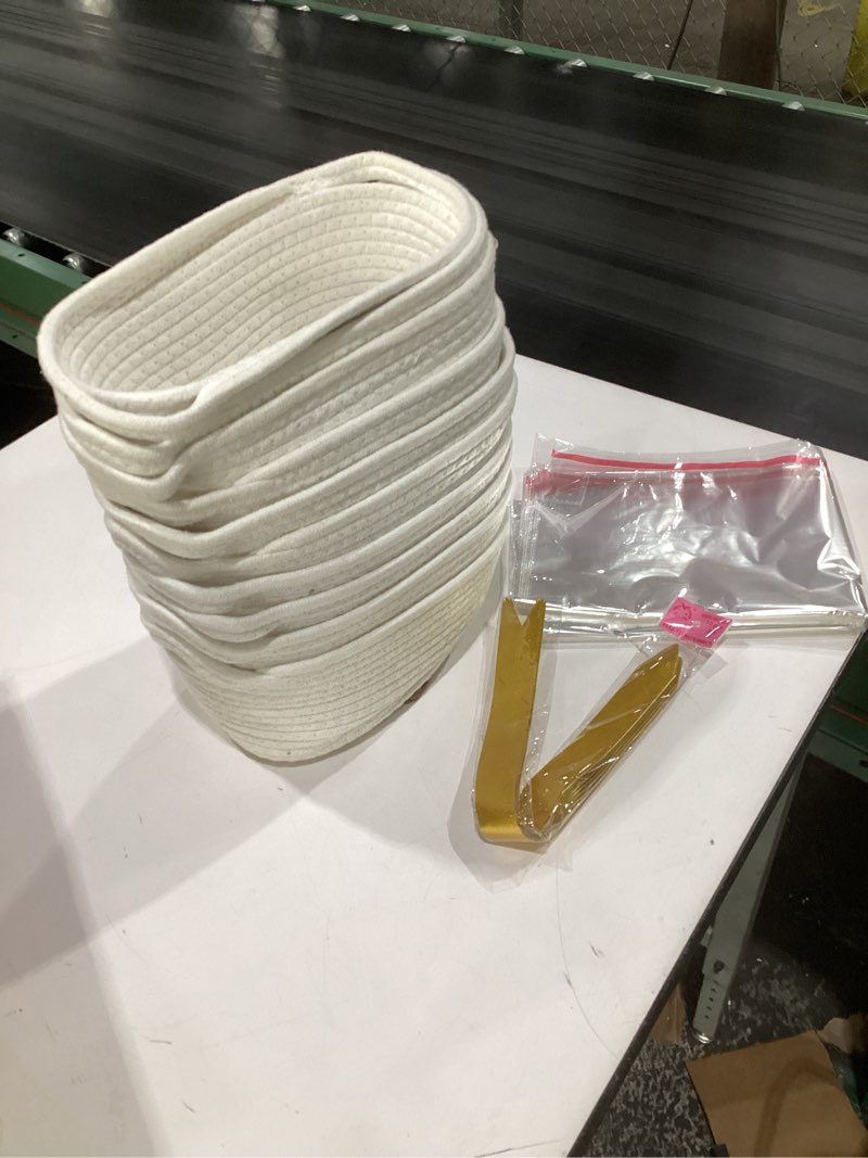 Condition photo showing Good Condition for aforoeoa 10pack baskets for gifts empty, 12"x 8"x 5" woven gift baskets with gift bags and bows empty gift baskets for christmas shelf small storage baskets with handles, white 10 white