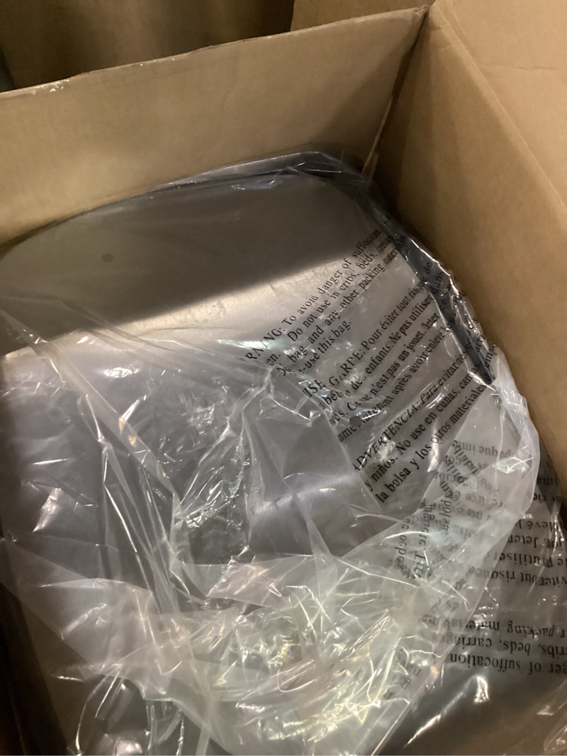 Condition photo showing New/Like New for songmics trash can with lid, 8 gallon garbage can, stainless steel small waste bin with step pedal and inner bucket, soft close, kitchen, silver ultb03nl silver 8 gal.