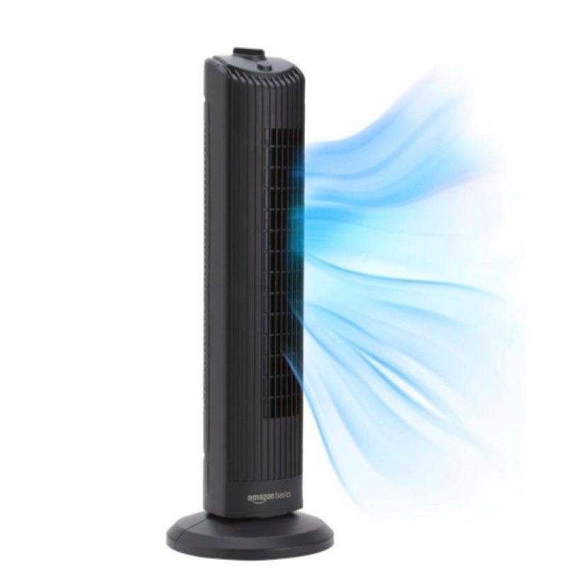 Amazon Basics 28\\\" 60-Degree Oscillating Tower Fan for Bedroom, Living Room, Office, With 3 Speeds, I