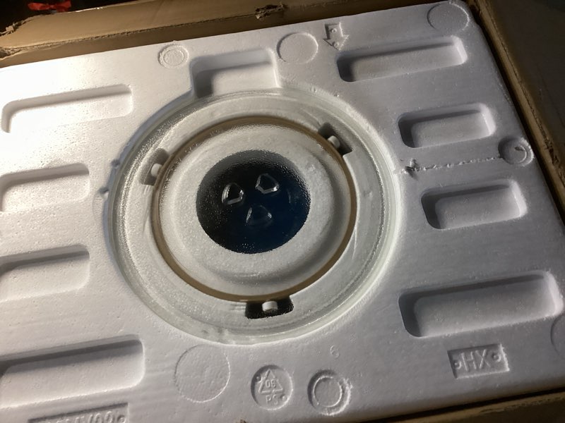 Condition photo showing As Is for frigidaire emw788retro 0.7 cu. ft. retro microwave, azure-argent blue